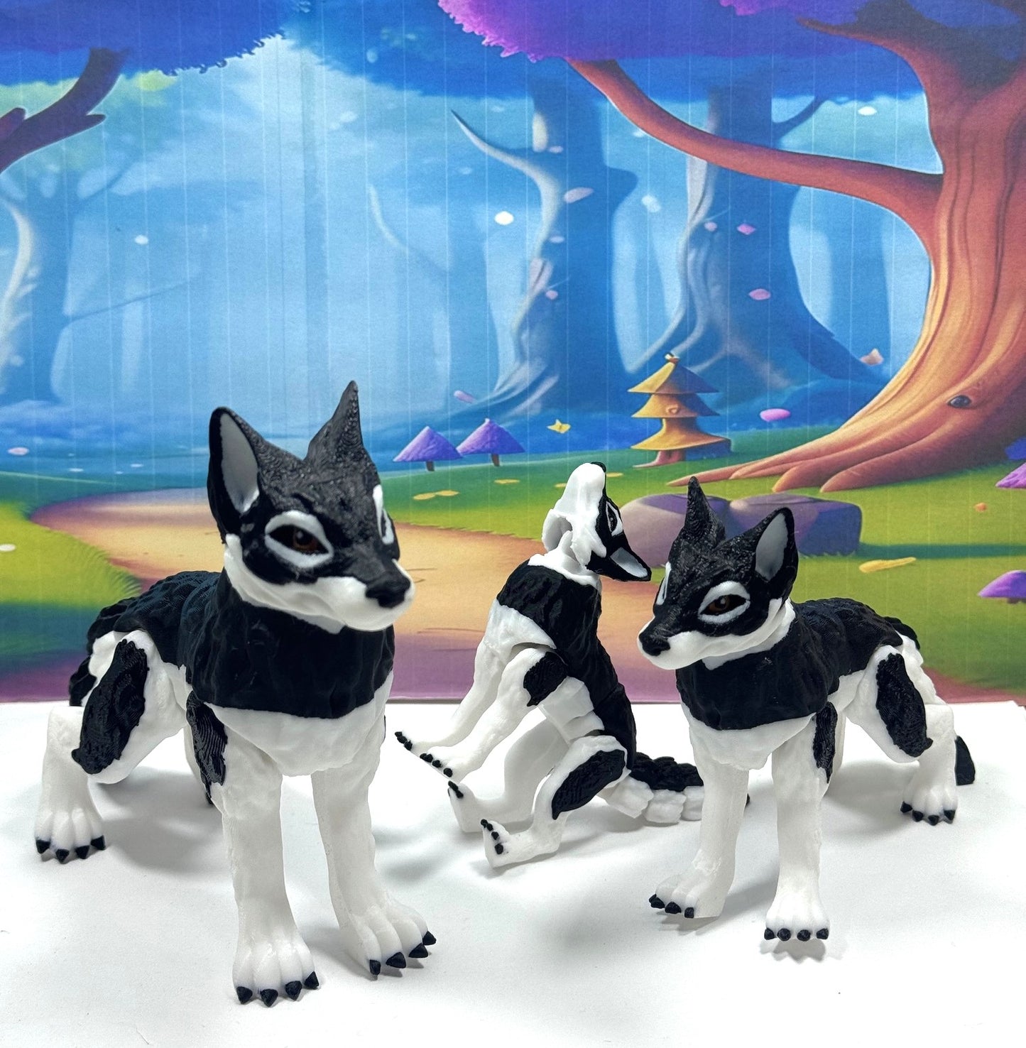 3pcs 3D Printed Wolf, White and Black Wolf Toy, Full Body Articulated Animal Toy, Fidget Toy