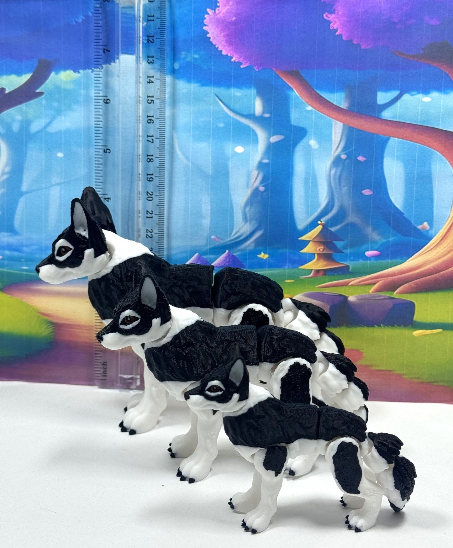 3pcs 3D Printed Wolf, White and Black Wolf Toy, Full Body Articulated Animal Toy, Fidget Toy