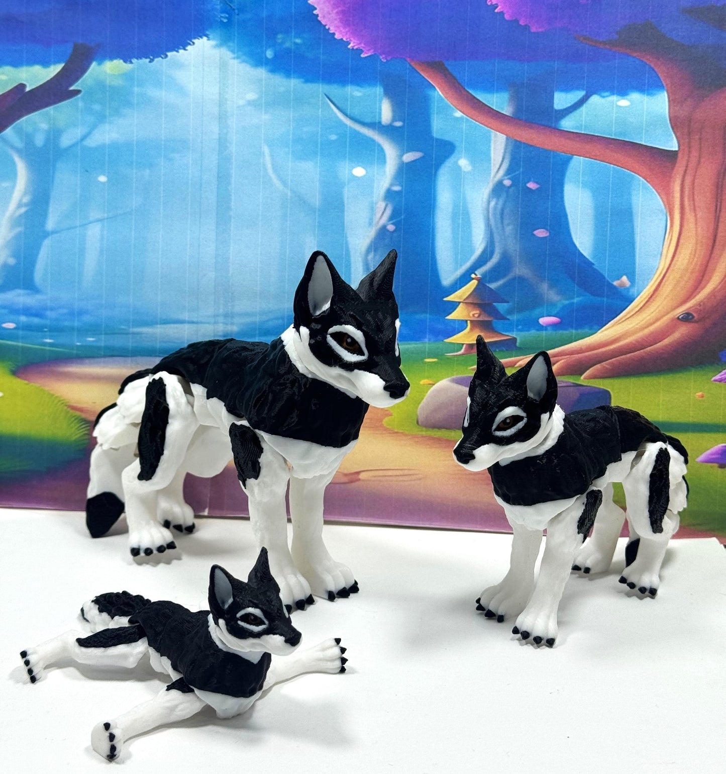 3pcs 3D Printed Wolf, White and Black Wolf Toy, Full Body Articulated Animal Toy, Fidget Toy