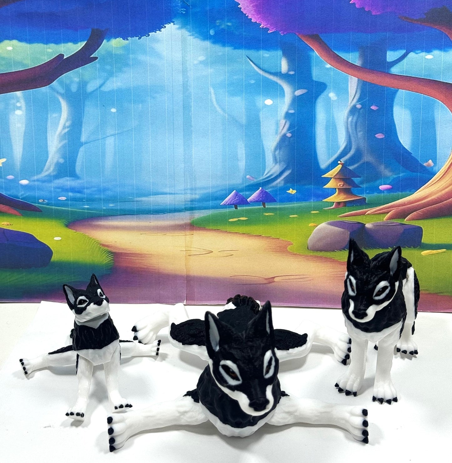 3pcs 3D Printed Wolf, White and Black Wolf Toy, Full Body Articulated Animal Toy, Fidget Toy