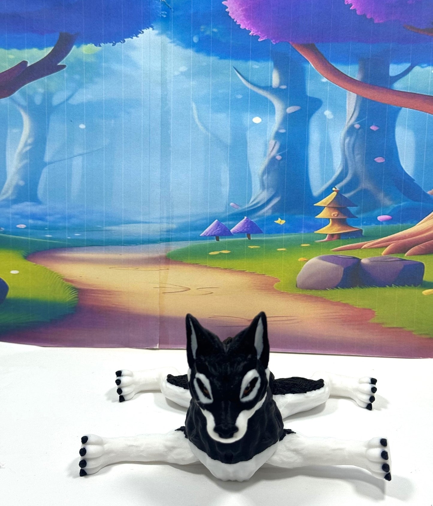 3D Printed Wolf, 4.75" White and Black Articulated Wolf Toy, Executive Desk Decor, Fidget Toy WC3002-BLACK