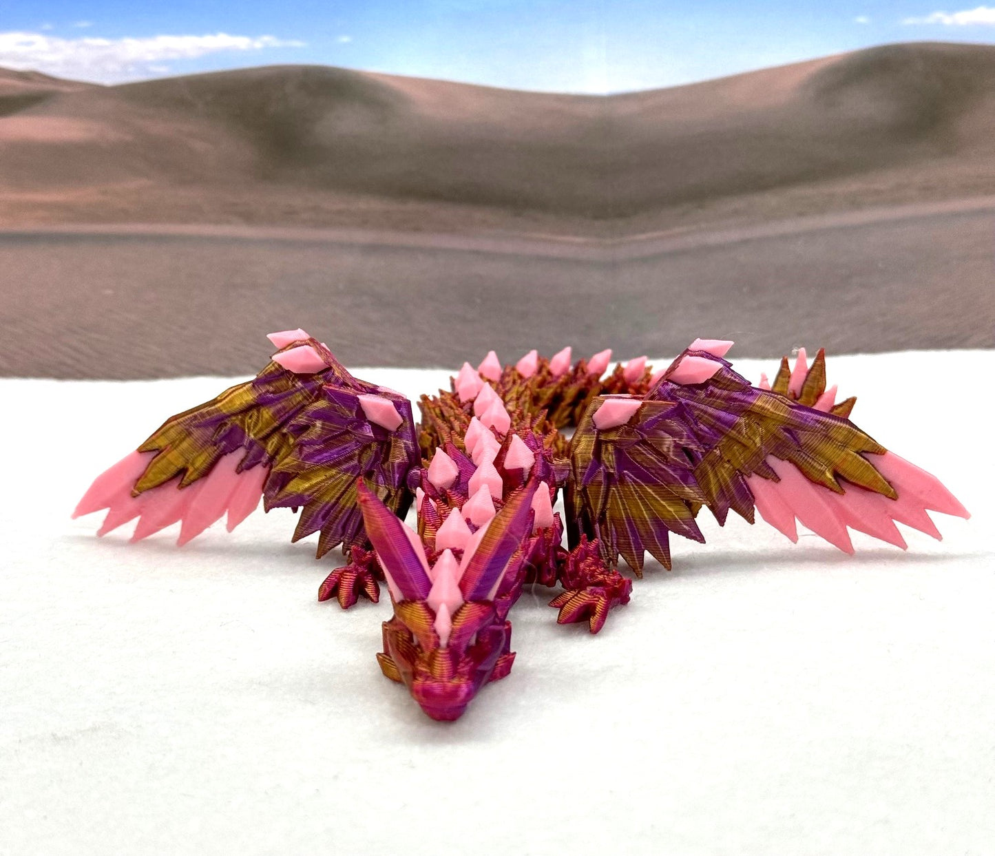 3D Printed Dragon with Egg, Articulated Red Purple Gold Crystal Winged Dragon, Fidget ADHD Dragon Toy - CW001-RPG