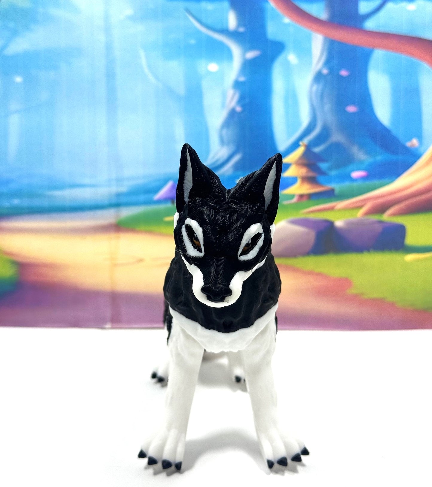 3D Printed Wolf, 4.75" White and Black Articulated Wolf Toy, Executive Desk Decor, Fidget Toy WC3002-BLACK