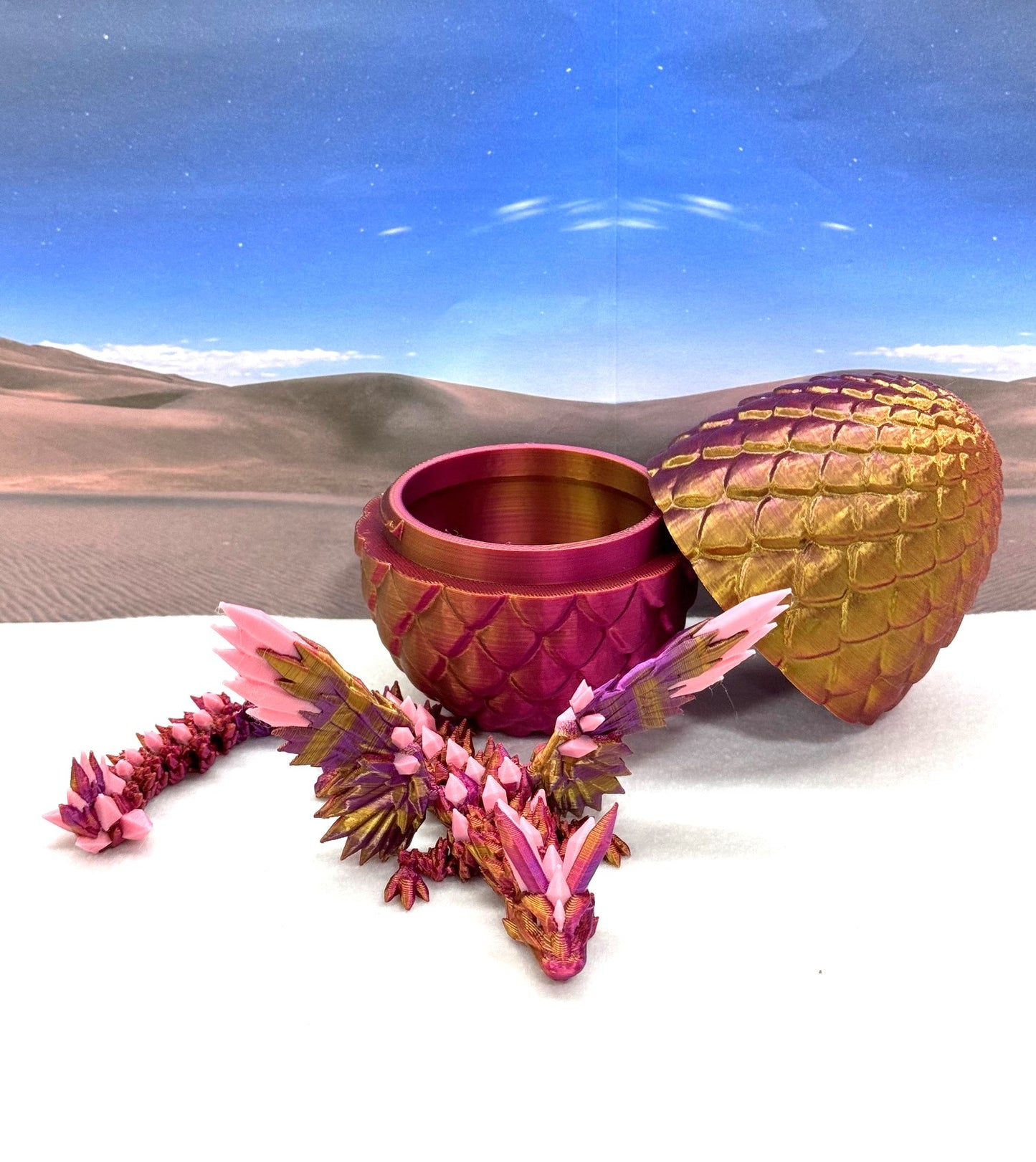 3D Printed Dragon with Egg, Articulated Red Purple Gold Crystal Winged Dragon, Fidget ADHD Dragon Toy - CW001-RPG