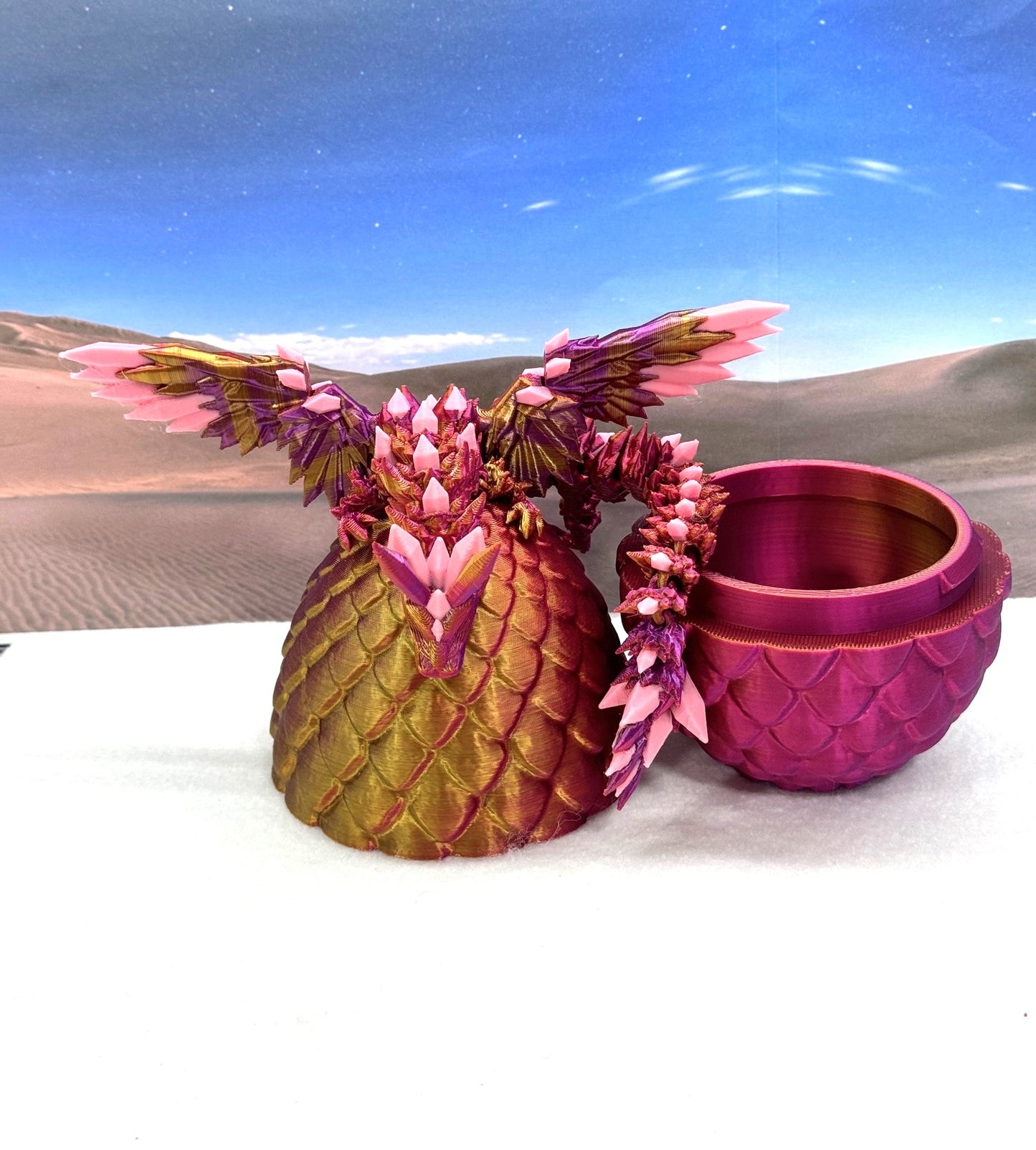 3D Printed Dragon with Egg, Articulated Red Purple Gold Crystal Winged Dragon, Fidget ADHD Dragon Toy - CW001-RPG