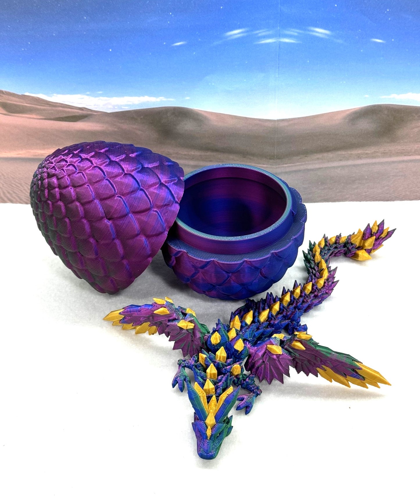 3D Printed Dragon with Egg, Articulated Red Green Blue Crystal Winged Dragon, Fidget ADHD Dragon Toy - CW001-RGB
