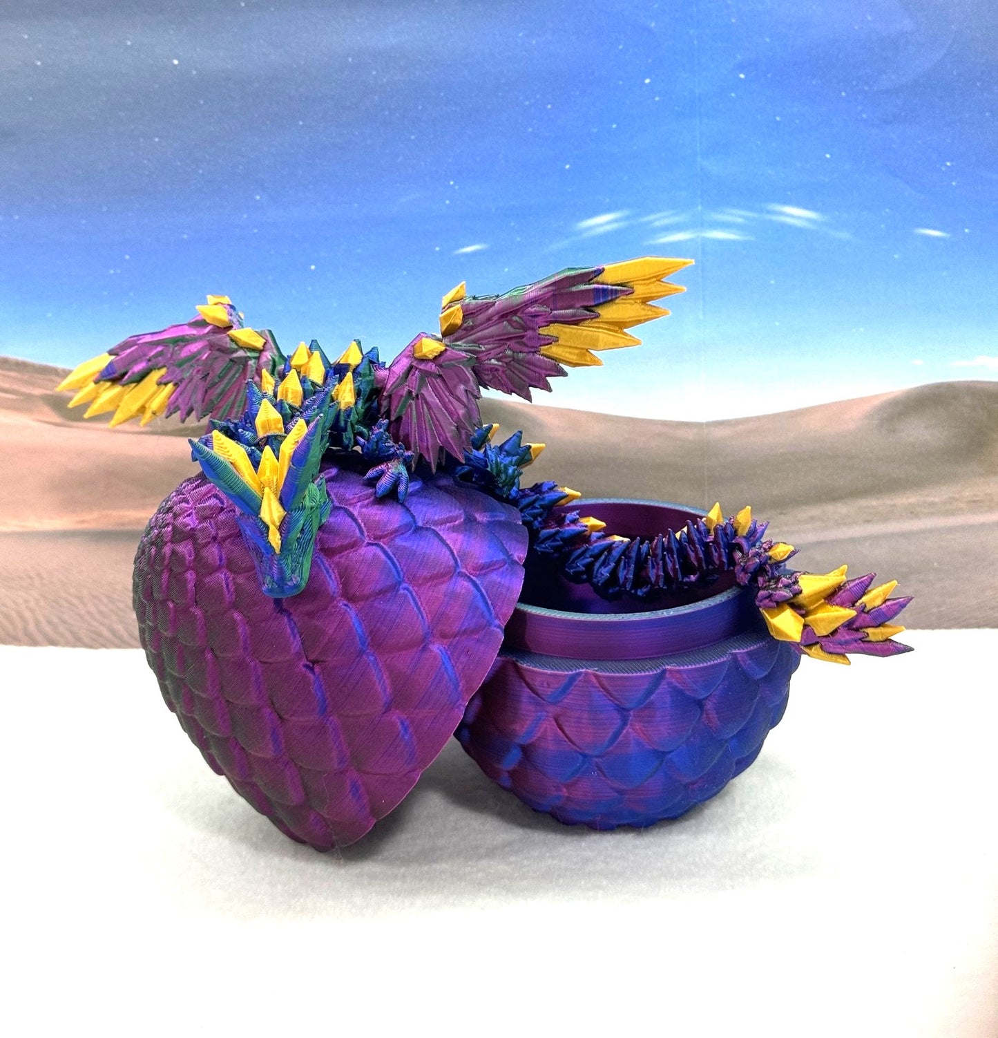 3D Printed Dragon with Egg, Articulated Red Green Blue Crystal Winged Dragon, Fidget ADHD Dragon Toy - CW001-RGB