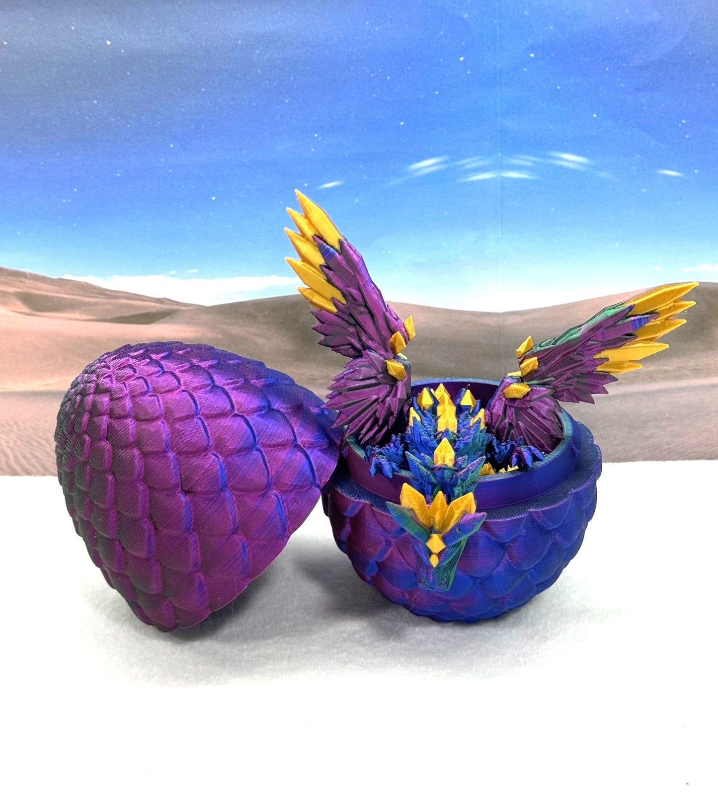 3D Printed Dragon with Egg, Articulated Red Green Blue Crystal Winged Dragon, Fidget ADHD Dragon Toy - CW001-RGB