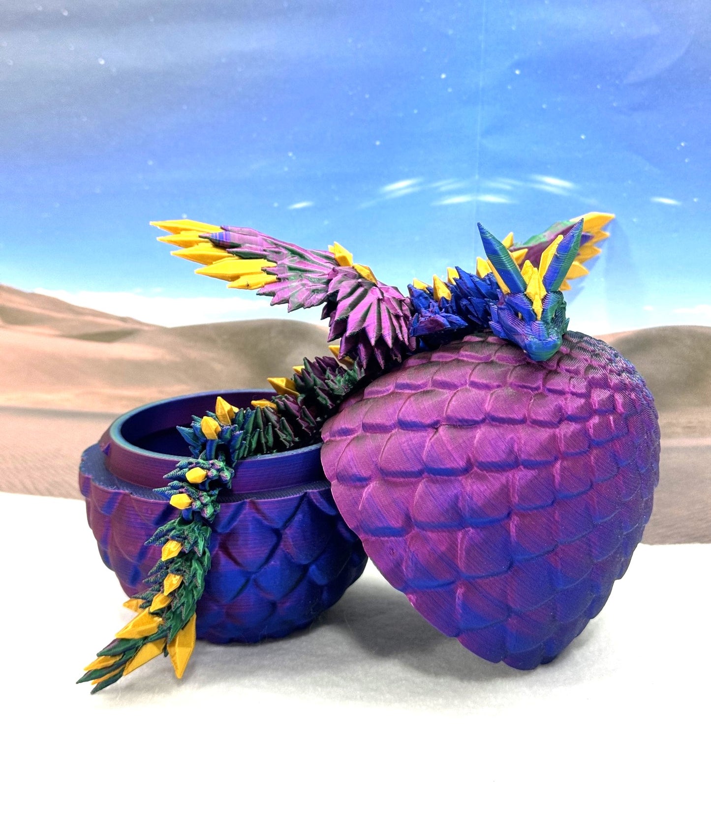 3D Printed Dragon with Egg, Articulated Red Green Blue Crystal Winged Dragon, Fidget ADHD Dragon Toy - CW001-RGB
