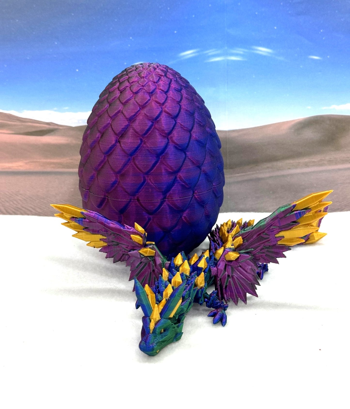 3D Printed Dragon with Egg, Articulated Red Green Blue Crystal Winged Dragon, Fidget ADHD Dragon Toy - CW001-RGB