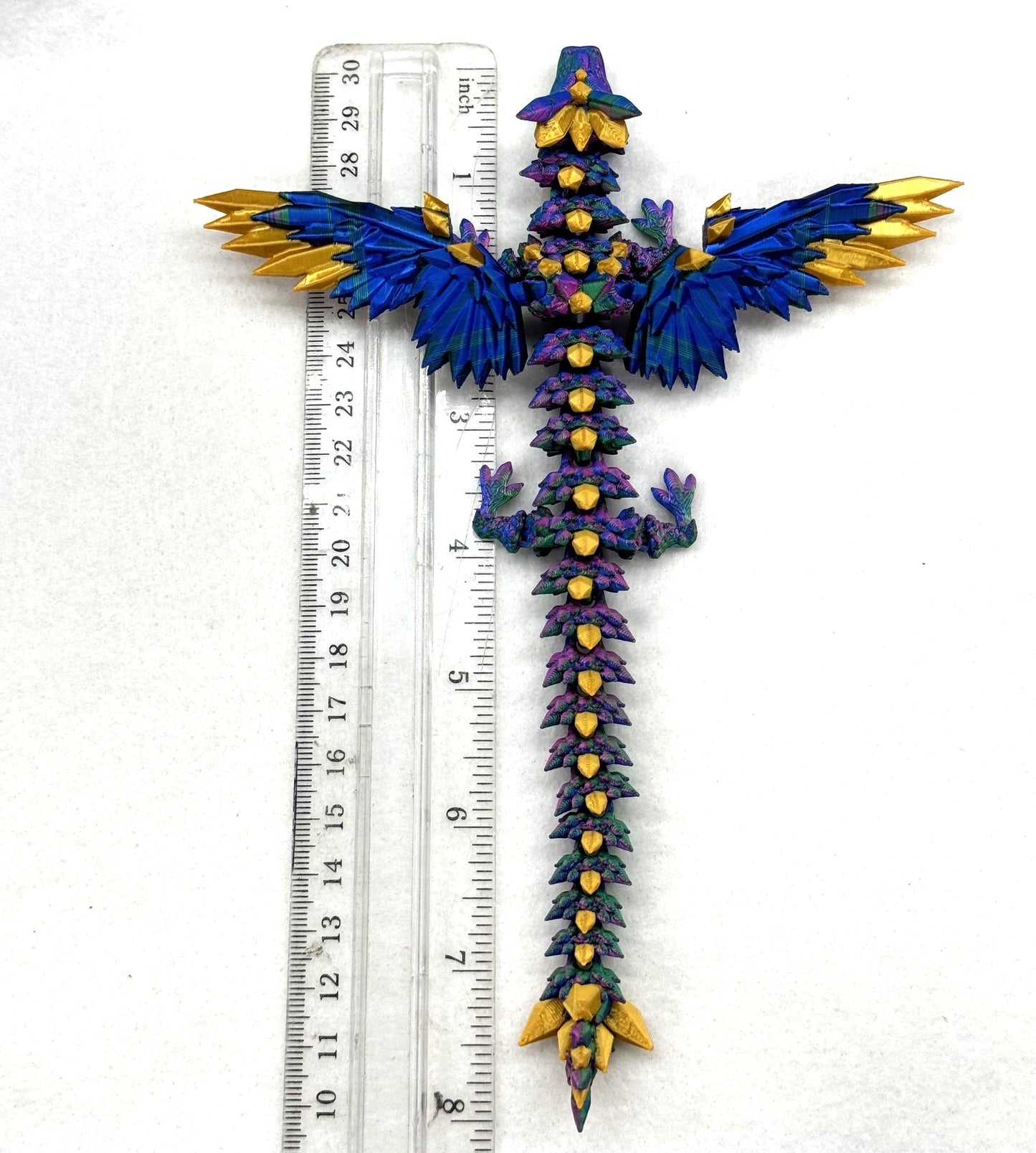 3D Printed Dragon with Egg, Articulated Red Green Blue Crystal Winged Dragon, Fidget ADHD Dragon Toy - CW001-RGB