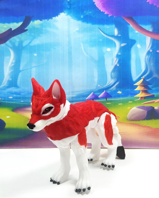 3D Printed Wolf, 4.75" White and Red Articulated Wolf Toy, Executive Desk Decor, Fidget Toy WC3002-RED