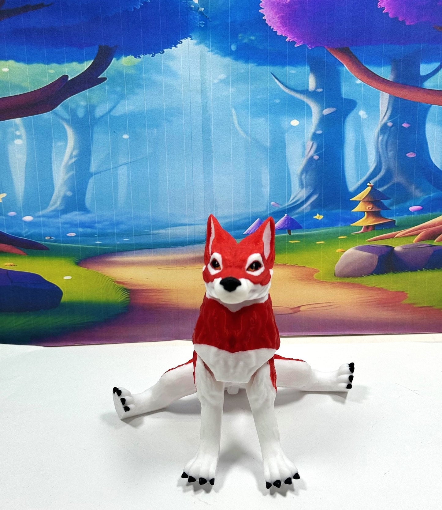 3D Printed Wolf, 4.75" White and Red Articulated Wolf Toy, Executive Desk Decor, Fidget Toy WC3002-RED