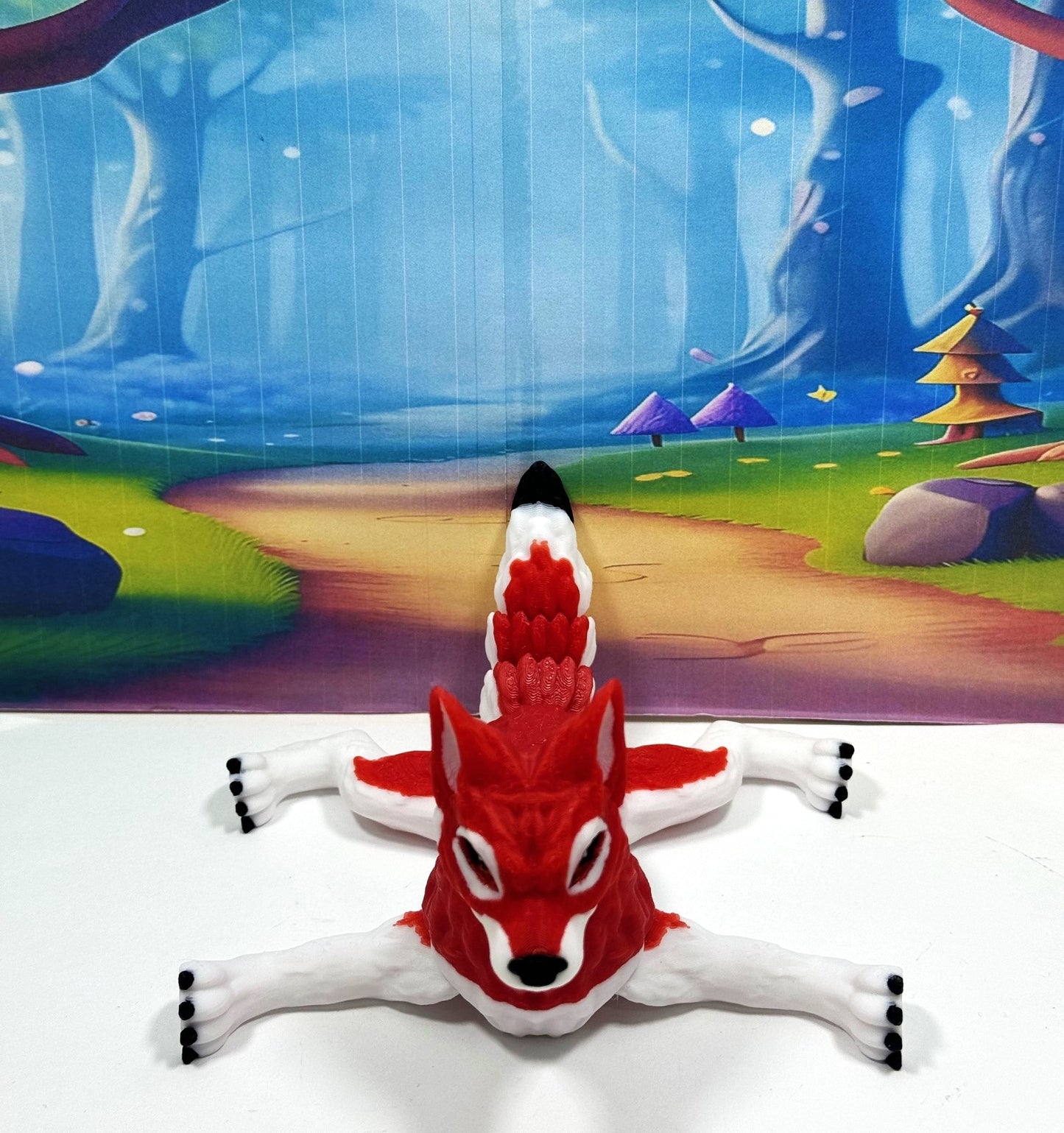 3D Printed Wolf, 4.75" White and Red Articulated Wolf Toy, Executive Desk Decor, Fidget Toy WC3002-RED