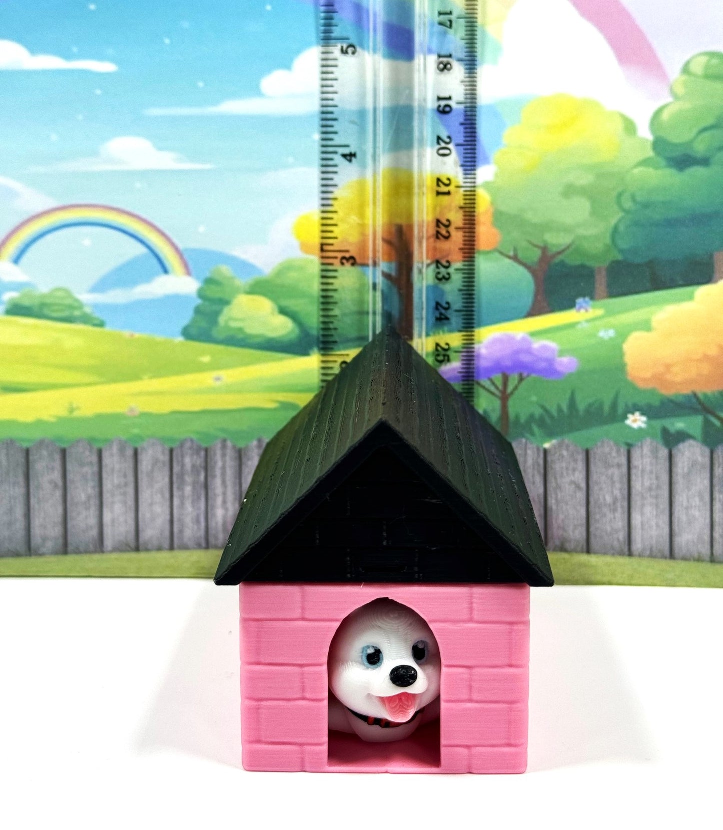 4pcs 3D Printed Dog with Dog House, Articulated Baby Husky Chibi Edition Toy, White Posable and Movable Head and Joints Animal, Fidget ADHD Autism Toy CH001-WHT-PH