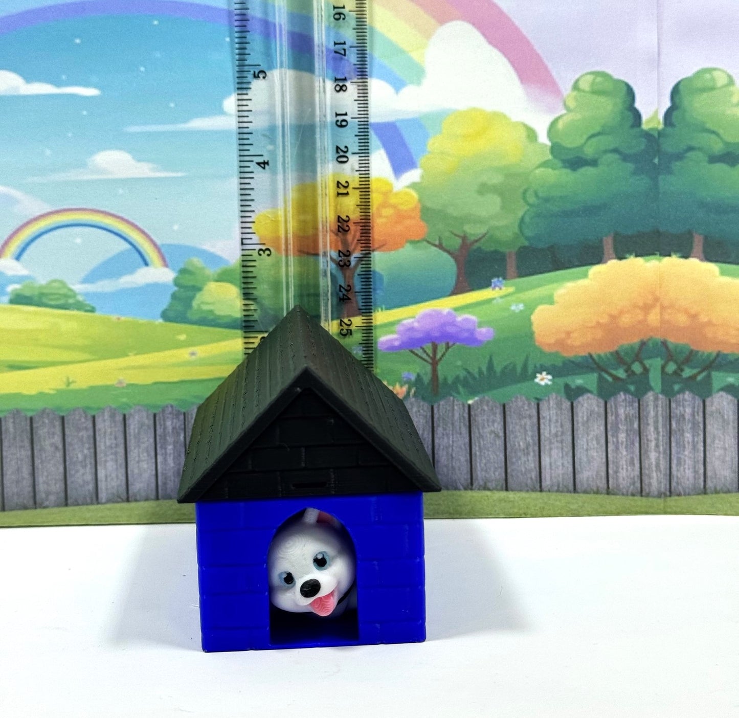 4pcs 3D Printed Dog with Dog House, Articulated Baby Husky Chibi Edition Toy, White Posable and Movable Head and Joints Animal, Fidget ADHD Autism Toy CH001-WHT-BH