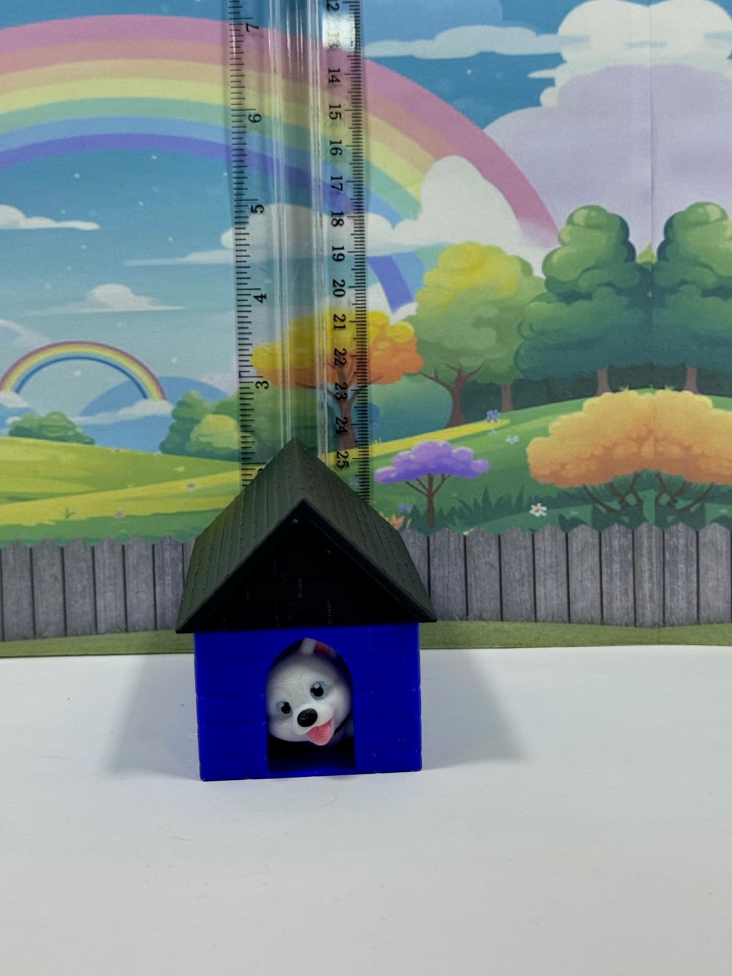 4pcs 3D Printed Dog with Dog House, Articulated Baby Husky Chibi Edition Toy, White Posable and Movable Head and Joints Animal, Fidget ADHD Autism Toy CH001-WHT-BH