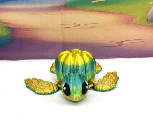 3D Printed Articulating Pumpkin Turtle, Fall Decor Desk Decor Fidget ADHD Toy, Mini Pocket Pal-TP001-YG