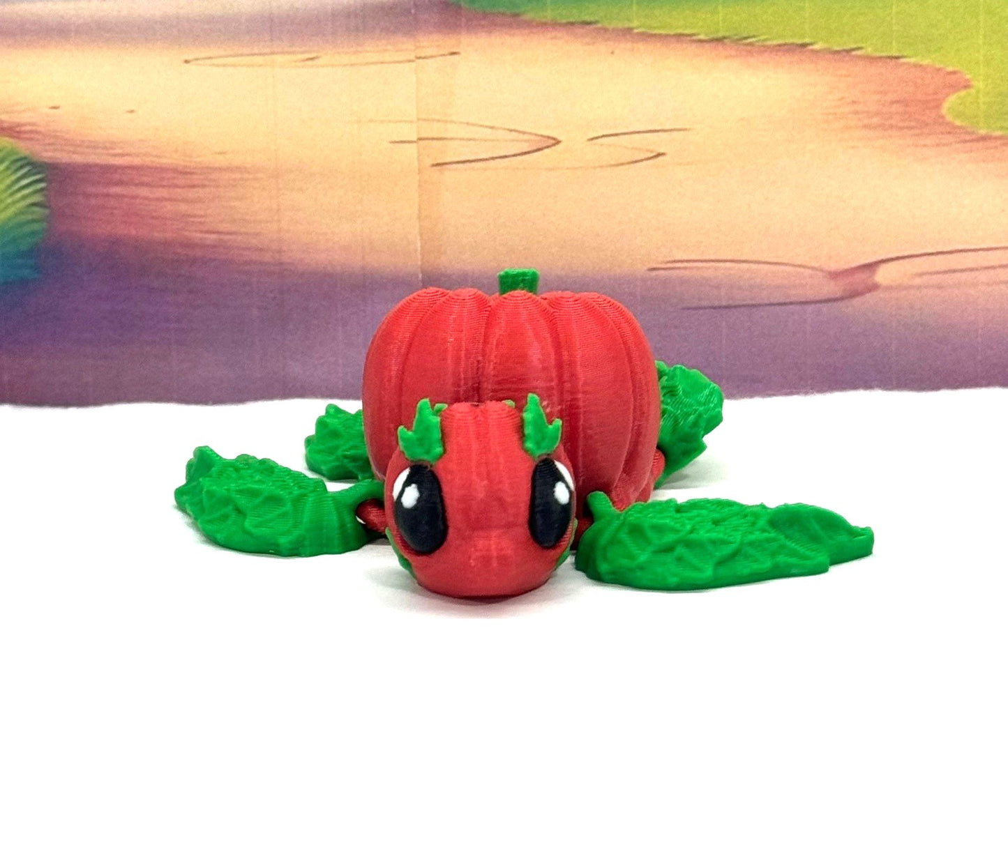 3D Printed Articulating Pumpkin Turtle, Fall Decor Desk Decor Fidget ADHD Toy, Mini Pocket Pal-TP001-RED