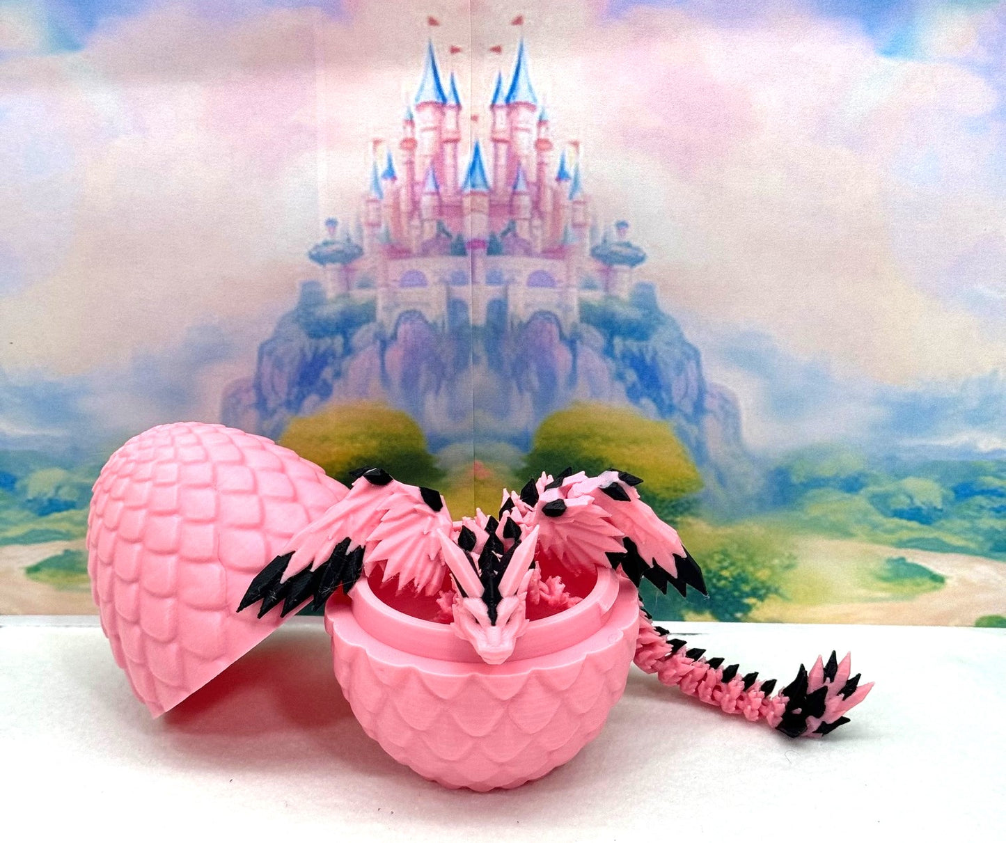 3D Printed Dragon with Egg, Articulated Pink Crystal Winged Dragon, Fidget ADHD Dragon Toy - CW008-PE