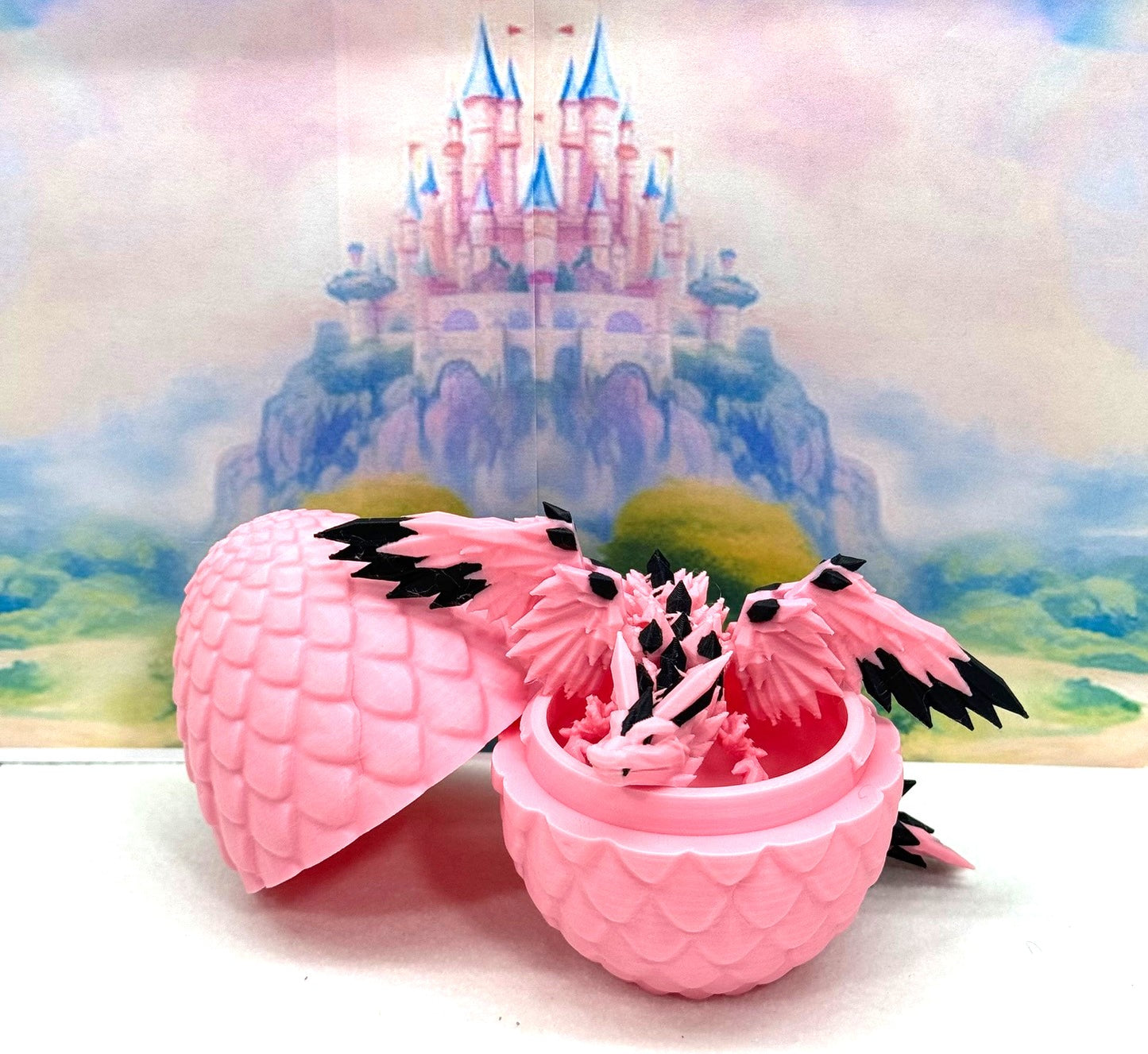 3D Printed Dragon with Egg, Articulated Pink Crystal Winged Dragon, Fidget ADHD Dragon Toy - CW008-PE