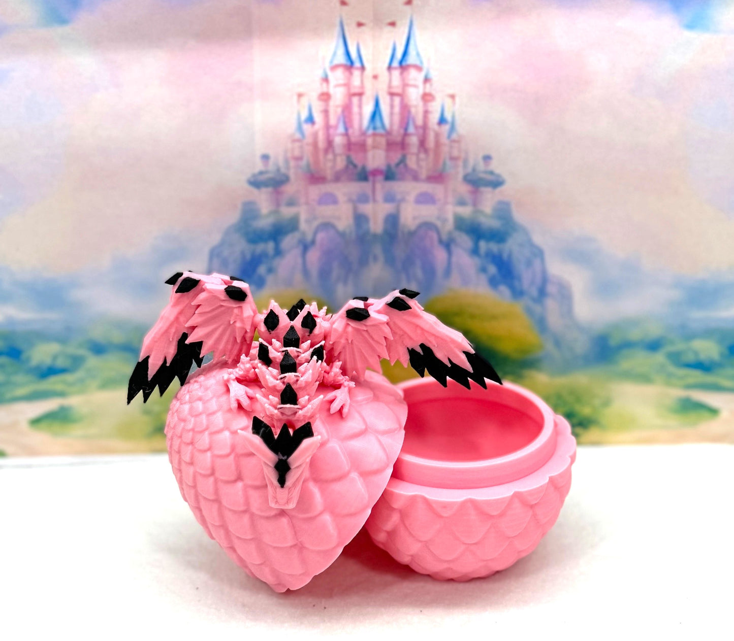 3D Printed Dragon with Egg, Articulated Pink Crystal Winged Dragon, Fidget ADHD Dragon Toy - CW008-PE