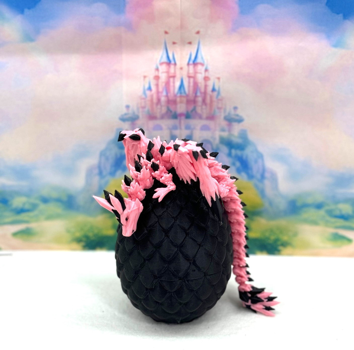 3D Printed Dragon with Egg, Articulated Pink Crystal Winged Dragon, Fidget ADHD Dragon Toy - CW008-BE