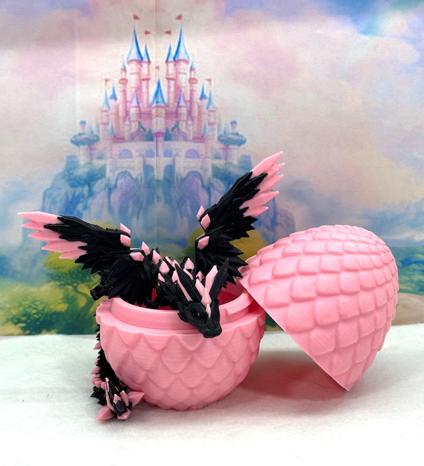 3D Printed Dragon with Egg, Black Articulated Crystal Winged Dragon, Fidget ADHD Dragon Toy - CW003-PE