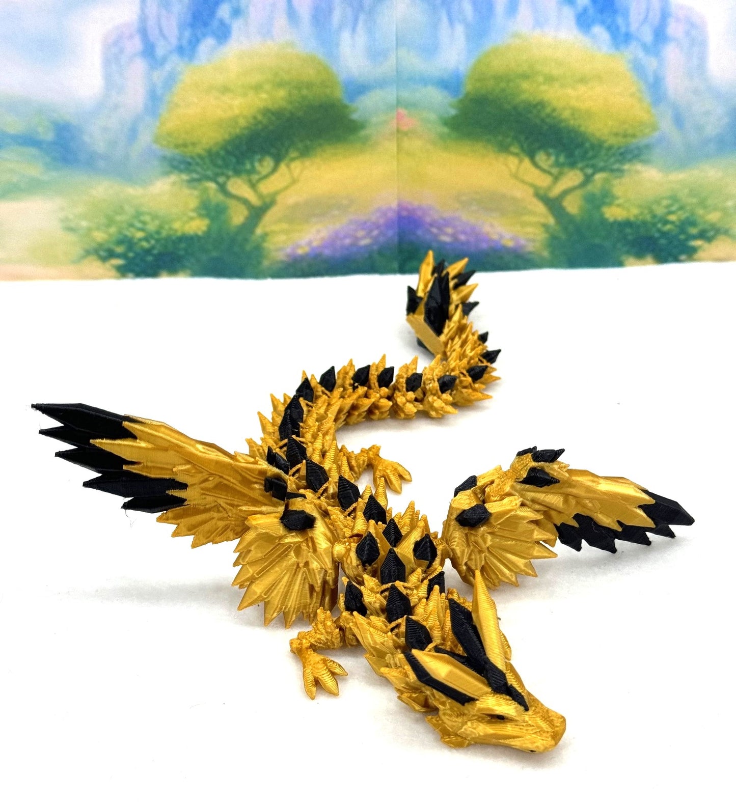 3D Printed Dragon with Egg, Articulated Gold and Black Crystal Winged Dragon, Fidget ADHD Dragon Toy - CW005-GE