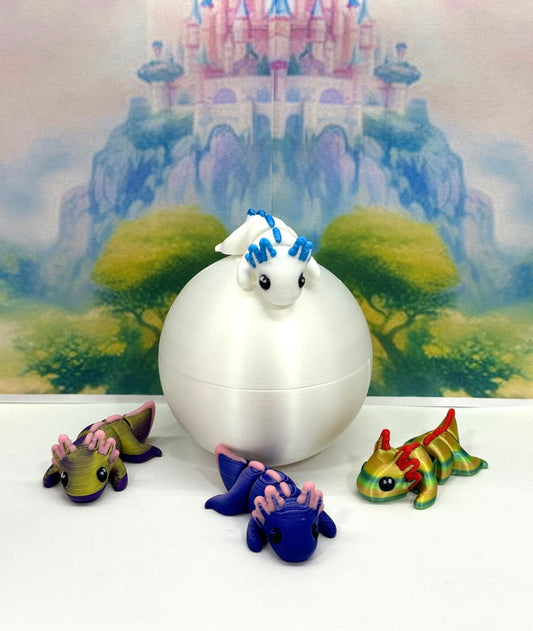 3D Printed Articulated Mini Axolotl with Egg, 4pcs Colorful Fidget Mini Axolotl Figures, Tiny Animal Figures, Birthday Party Decorations MA002