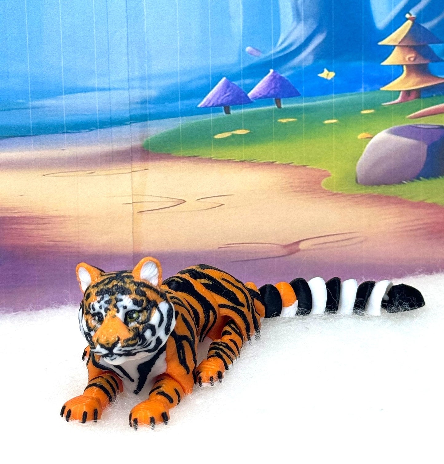 3D Printed Tiger, 6.5" Wild Animal Creature Tiger Toy, Articulated Fidget Animal for Home Office Executive Desk Decoration AT001-ORANGE-S