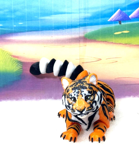 3D Printed Tiger, 6.5" Wild Animal Creature Tiger Toy, Articulated Fidget Animal for Home Office Executive Desk Decoration AT001-ORANGE-S
