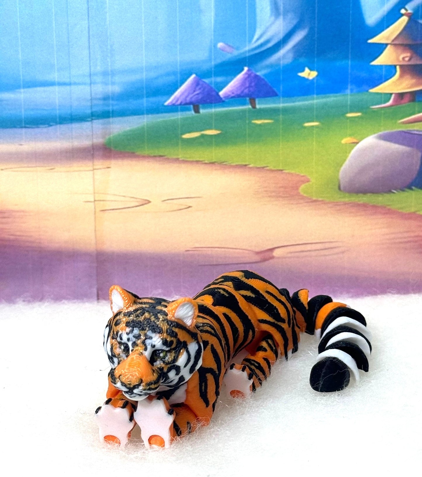 3D Printed Tiger, 6.5" Wild Animal Creature Tiger Toy, Articulated Fidget Animal for Home Office Executive Desk Decoration AT001-ORANGE-S