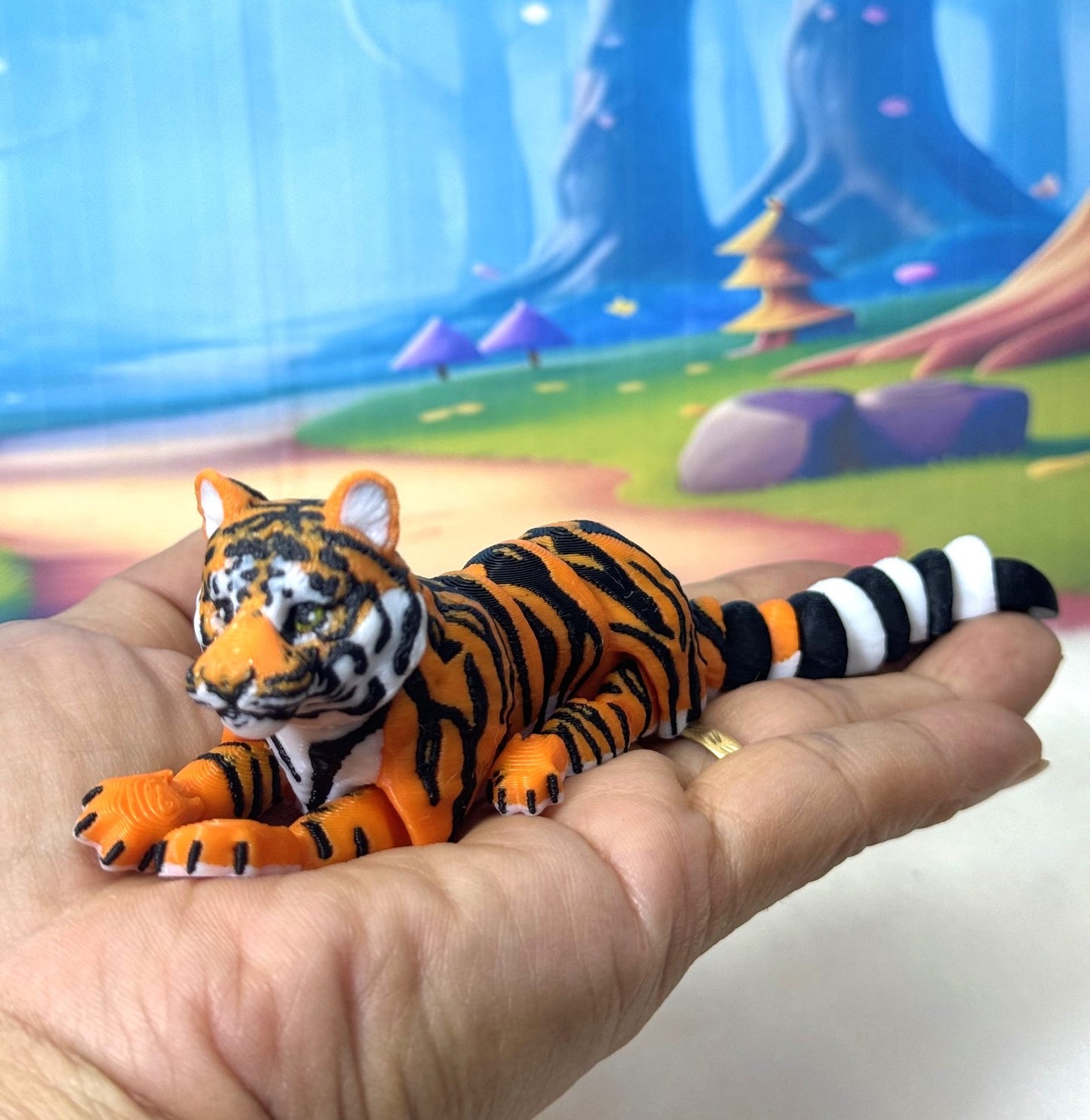 3D Printed Tiger, 6.5" Wild Animal Creature Tiger Toy, Articulated Fidget Animal for Home Office Executive Desk Decoration AT001-ORANGE-S
