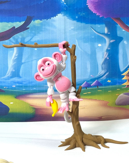 3D Printed Monkey, Articulated 3" Posable, Hangable Monkeys, Stands on Its Own for Fun Poses and Display-AM001-S-PINK