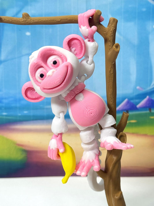 Articulated Monkey, 3D Printed Fidget Toy, 5" Posable, Hangable Monkeys, Stands on Its Own for Fun Poses and Display-AM001-L-PINK