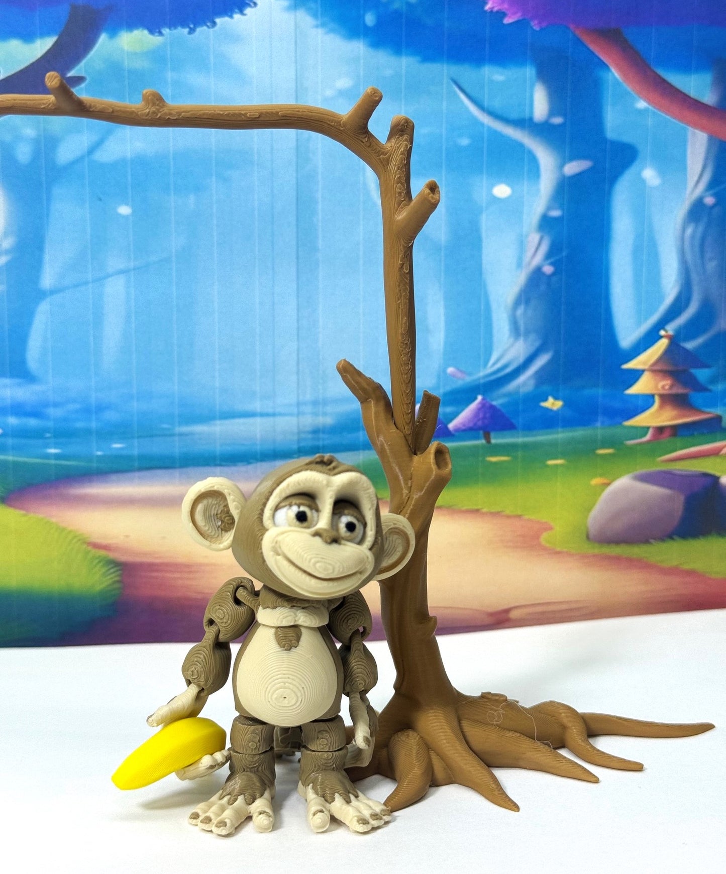 3D Printed Articulated Monkey Fidget Toy, 3" Articulated Posable, Hangable Monkey, Stands on Its Own for Fun Poses and Display -AM001-S-MOCHA