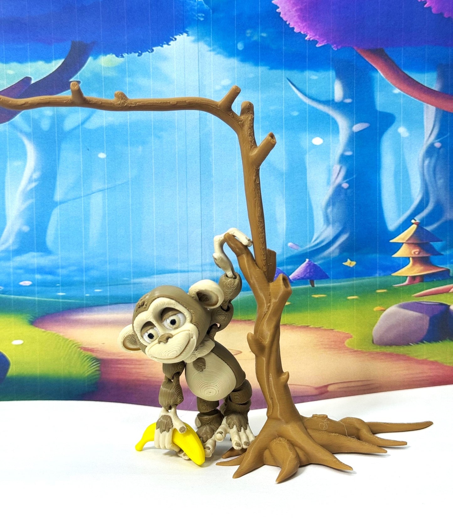 3D Printed Articulated Monkey Fidget Toy, 3" Articulated Posable, Hangable Monkey, Stands on Its Own for Fun Poses and Display -AM001-S-MOCHA