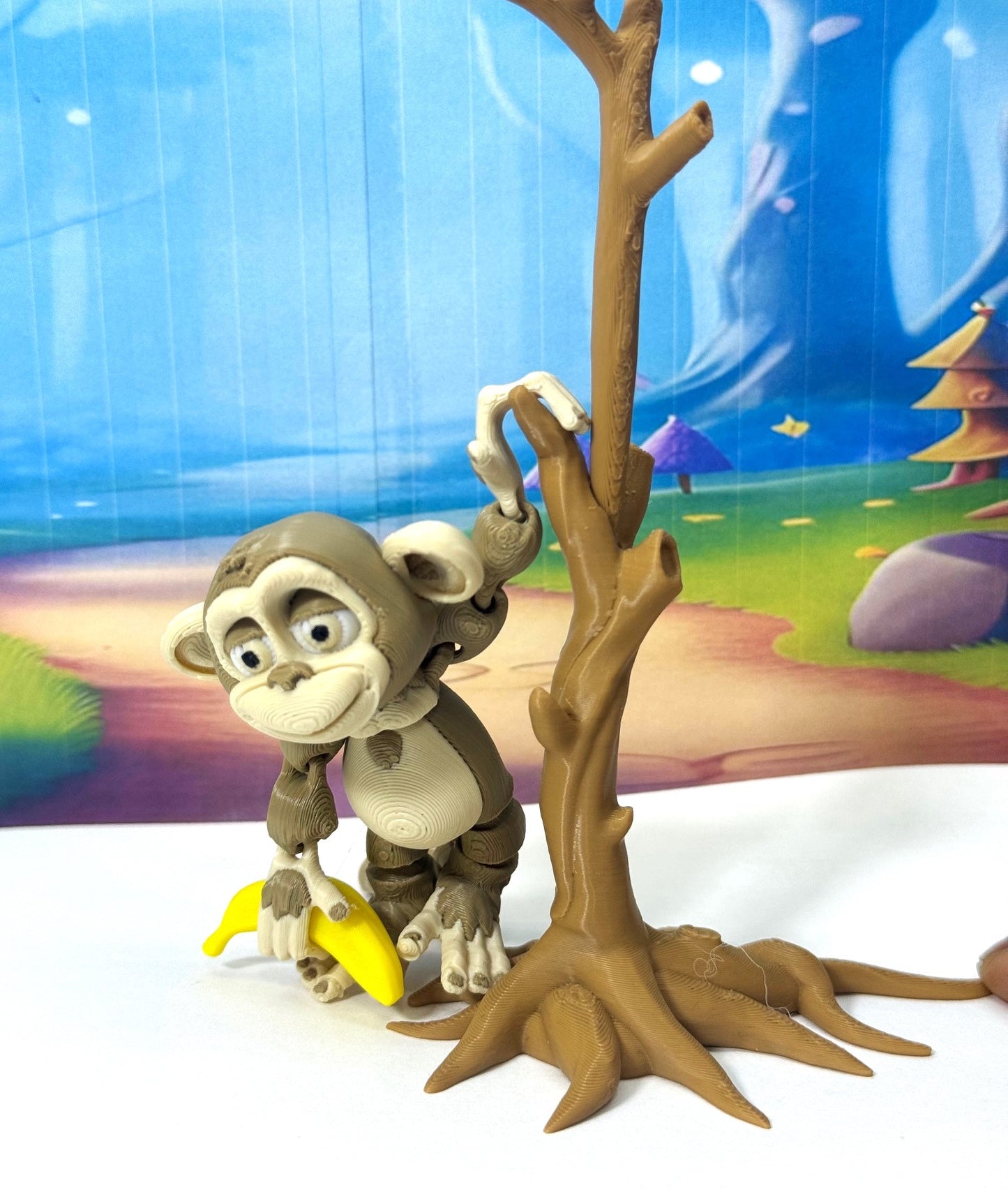 3D Printed Articulated Monkey Fidget Toy, 3" Articulated Posable, Hangable Monkey, Stands on Its Own for Fun Poses and Display -AM001-S-MOCHA