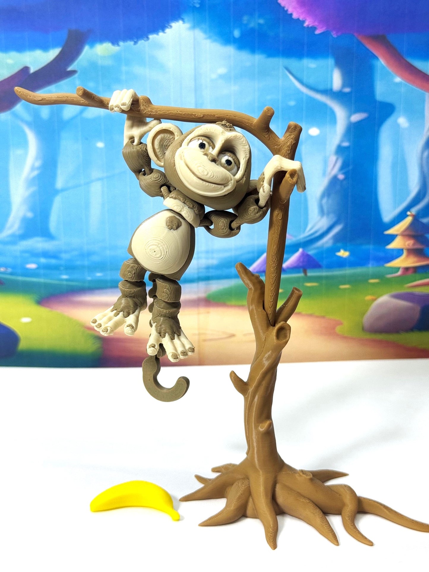 3D Printed Articulated Monkey Fidget Toy – 5" Articulated Posable, 1 PC Hangable Monkey, Stands on Its Own for Fun Poses and Display -AM001-LARGE-MOCHA