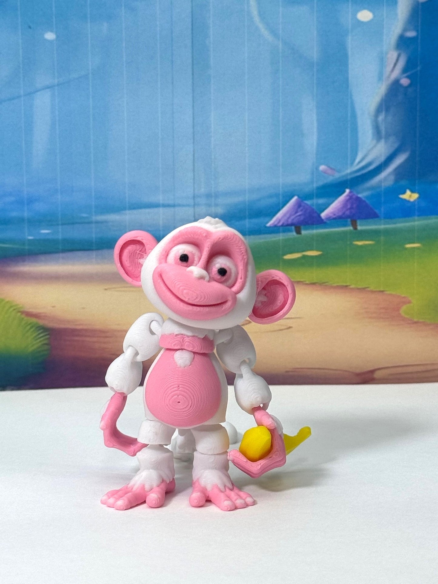 3D Printed Monkey, Articulated 3" Posable, Hangable Monkeys, Stands on Its Own for Fun Poses and Display-AM001-S-PINK