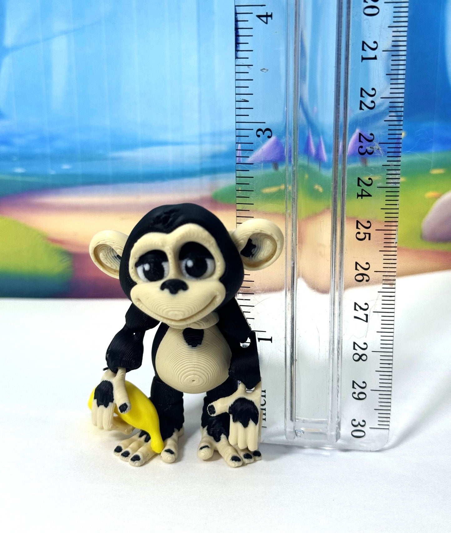 3D Printed Articulated Monkey Fidget Toy, 3" Articulated Posable, Hangable Monkey, Stands on Its Own for Fun Poses and Display -AM001-S-BLACK