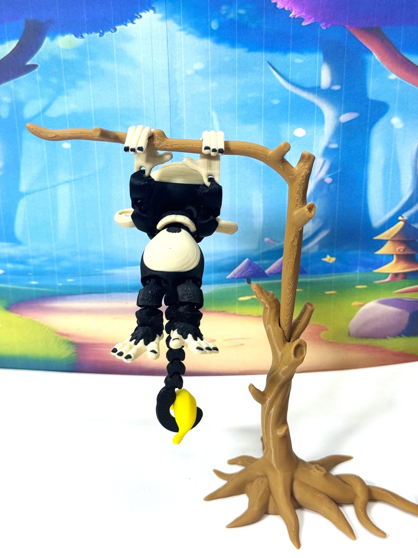 3D Printed Articulated Monkey Fidget Toy, 3" Articulated Posable, Hangable Monkey, Stands on Its Own for Fun Poses and Display -AM001-S-BLACK