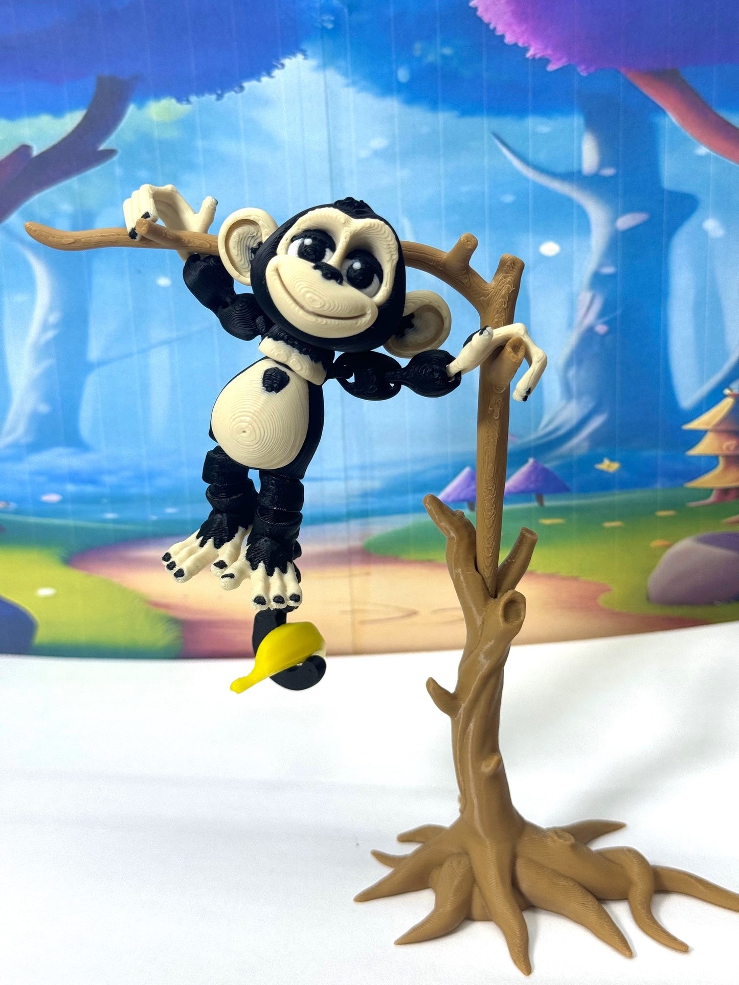 3D Printed Articulated Monkey Fidget Toy, 3" Articulated Posable, Hangable Monkey, Stands on Its Own for Fun Poses and Display -AM001-S-BLACK