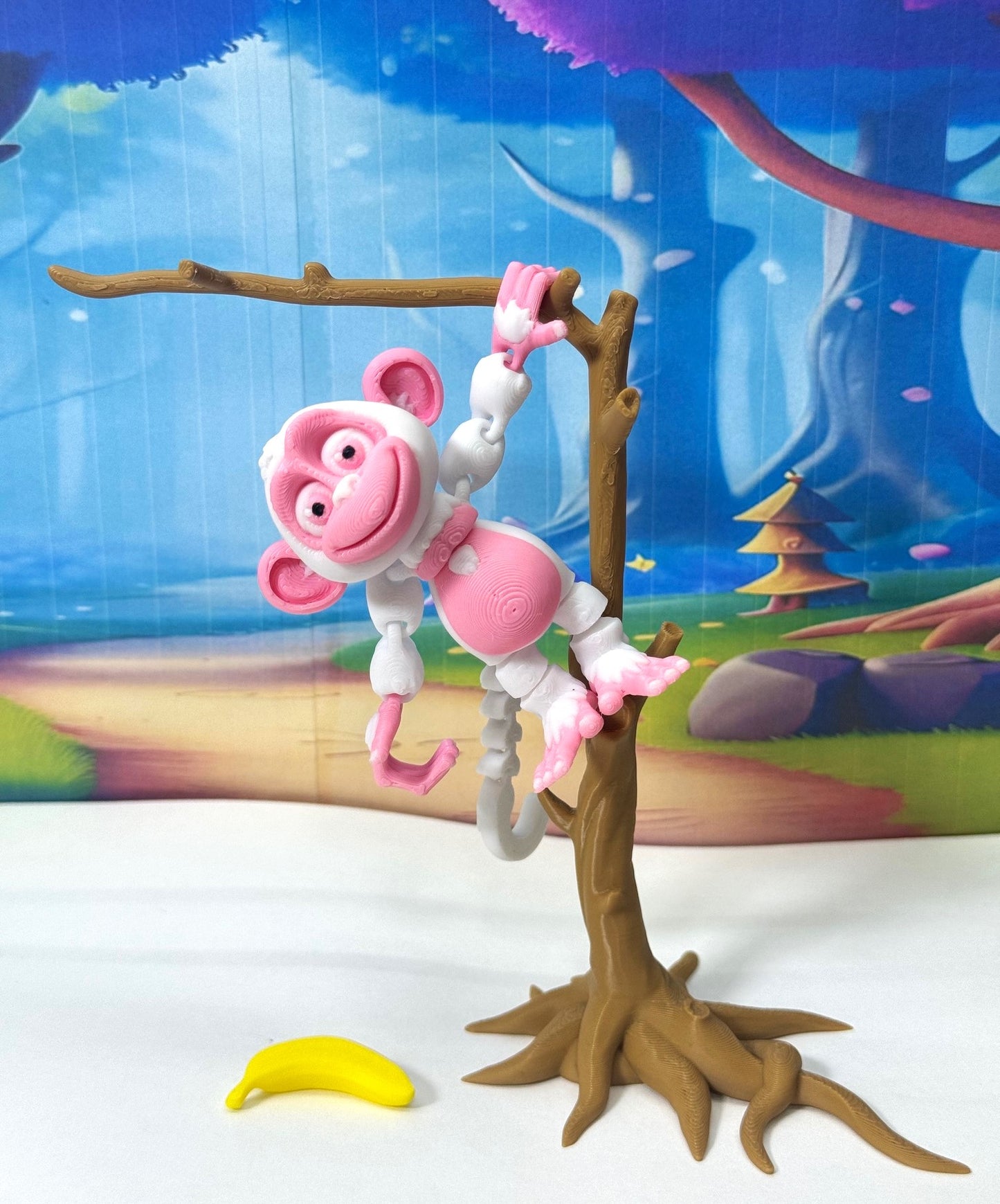 3D Printed Monkey, Articulated 3" Posable, Hangable Monkeys, Stands on Its Own for Fun Poses and Display-AM001-S-PINK