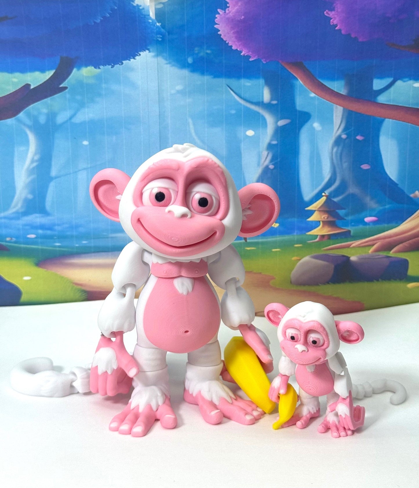 2pcs Articulated Monkey, 3D Printed Fidget Toy, Posable, Hangable Monkeys, Stands on Its Own for Fun Poses and Display-AM001-MC-WP