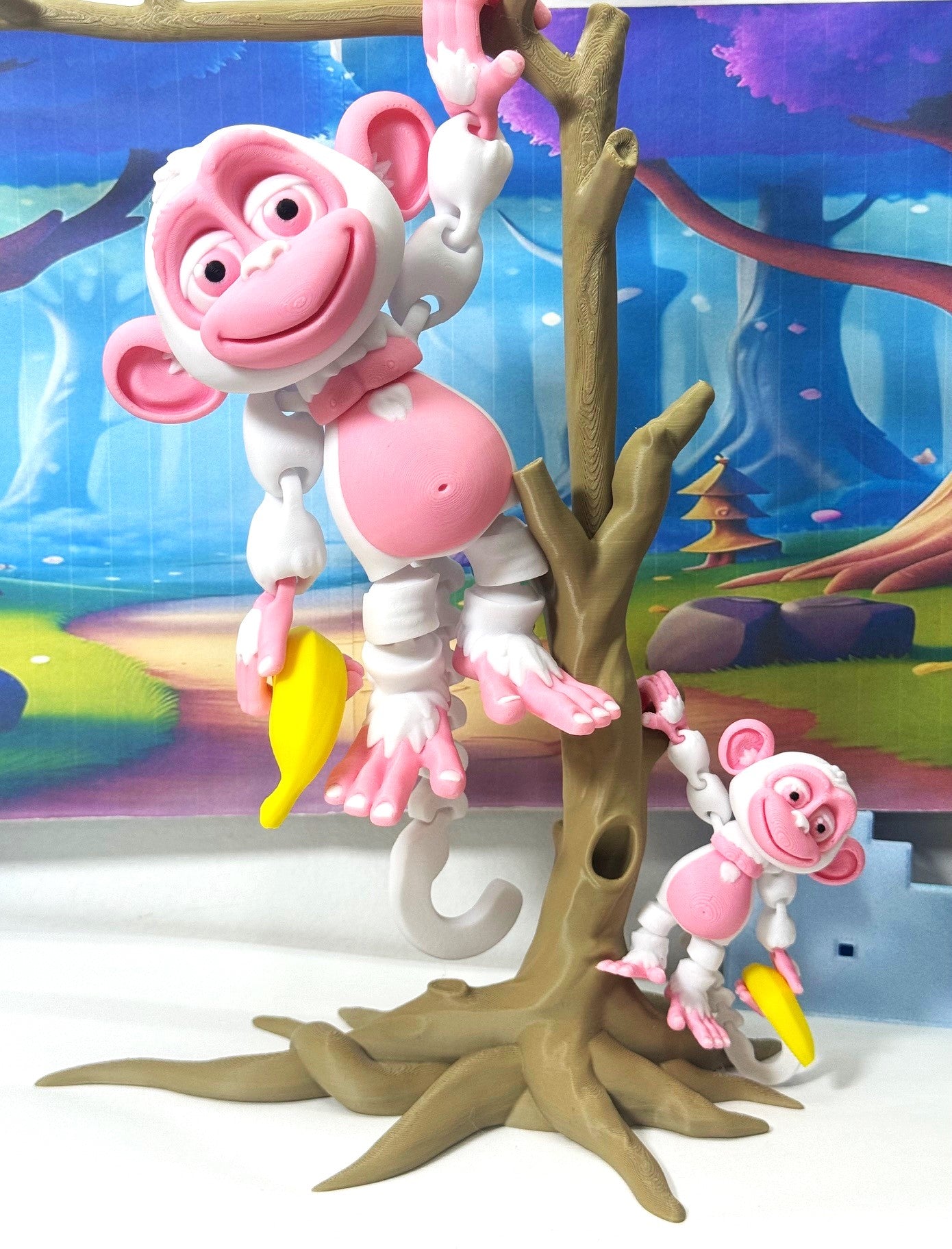 2pcs Articulated Monkey, 3D Printed Fidget Toy, Posable, Hangable Monkeys, Stands on Its Own for Fun Poses and Display-AM001-MC-WP