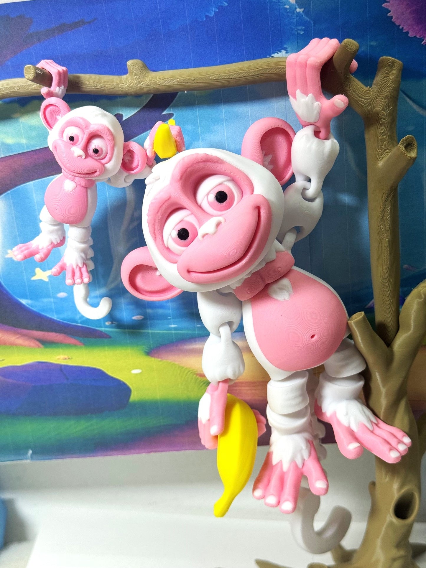 2pcs Articulated Monkey, 3D Printed Fidget Toy, Posable, Hangable Monkeys, Stands on Its Own for Fun Poses and Display-AM001-MC-WP