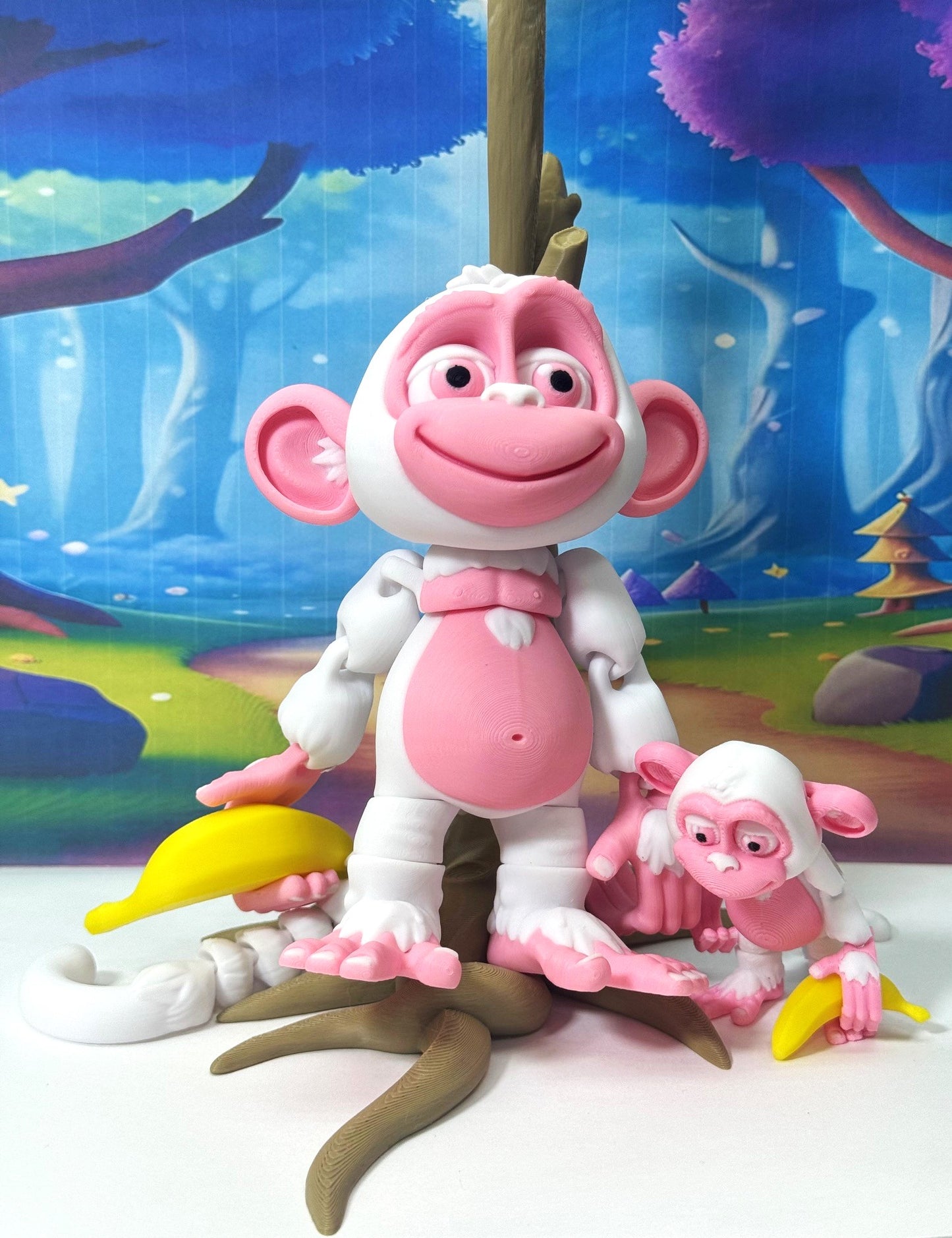 2pcs Articulated Monkey, 3D Printed Fidget Toy, Posable, Hangable Monkeys, Stands on Its Own for Fun Poses and Display-AM001-MC-WP