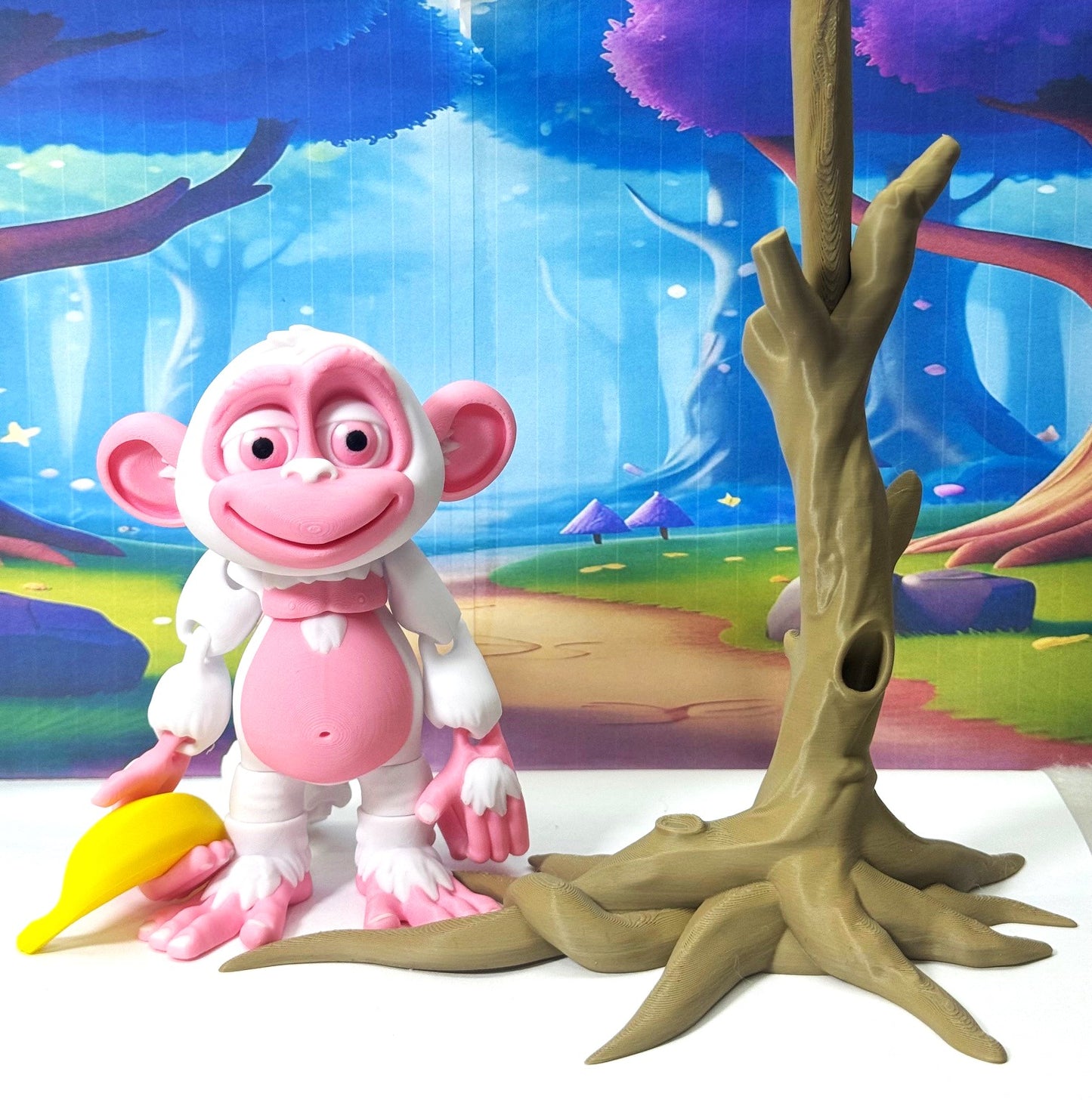 Articulated Monkey, 3D Printed Fidget Toy, 5" Posable, Hangable Monkeys, Stands on Its Own for Fun Poses and Display-AM001-L-PINK